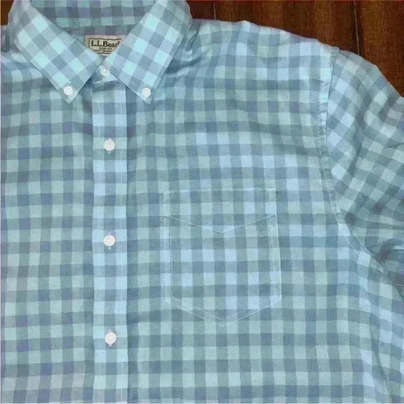 LL Bean Mens L Reg Wrinkle Free Blue Plaid Button Up Shirt Traditional Fit - Picture 7 of 10